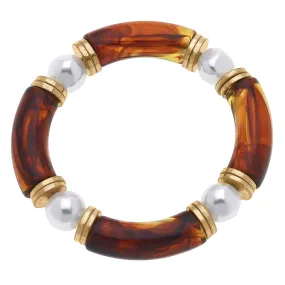 Lelani Resin Color-Block & Pearl Bracelet in Tortoise
