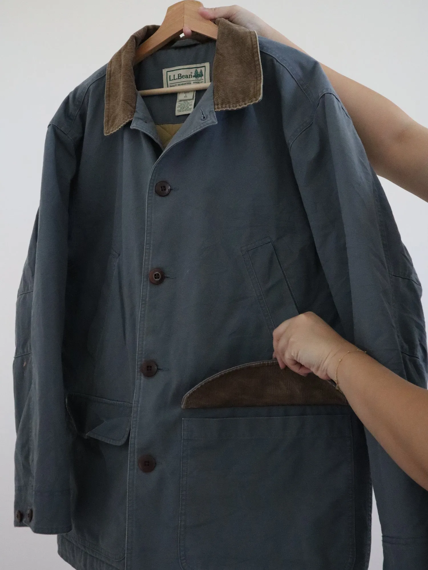 LL Bean Dusty Blue Quilted Chore Coat (L)