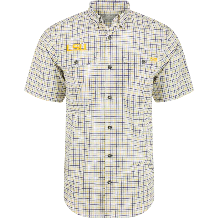 LSU2625-PGD LSU Frat Tattersall Short Sleeve Shirt by Drake