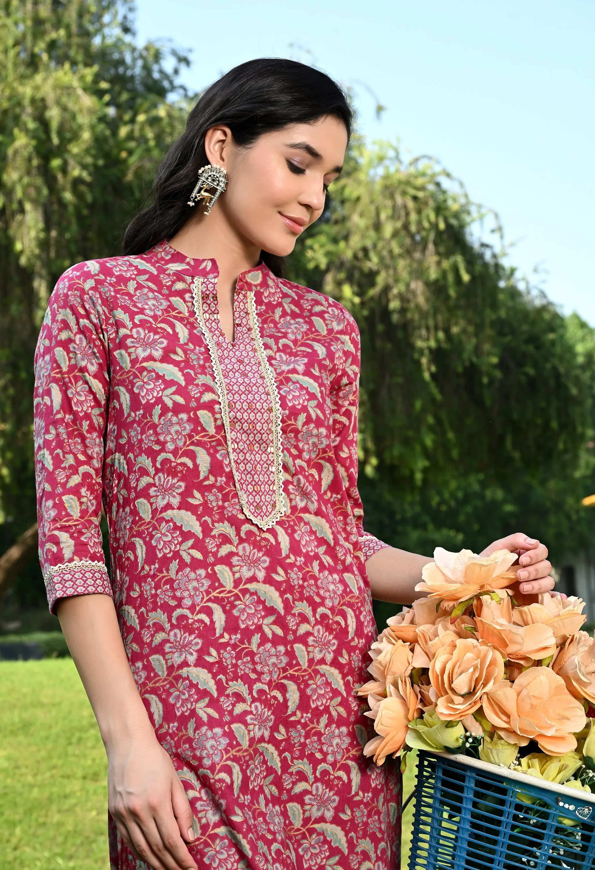Magenta Handwork Kurta Pant Set