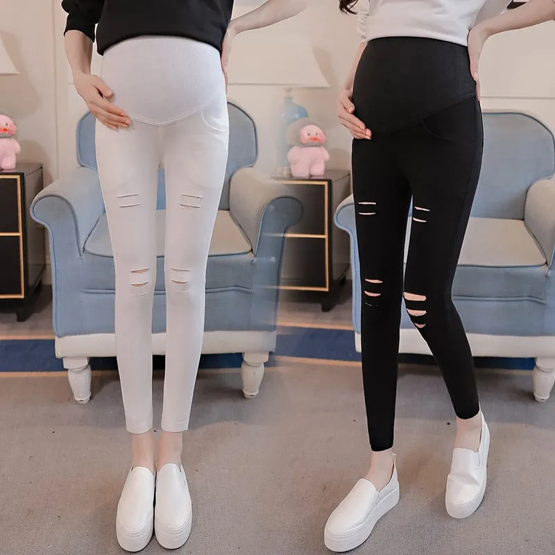 Maternity Ripped Hole pants Spring Summer High Elastic Waist Pregnant Women Pregnancy leggings