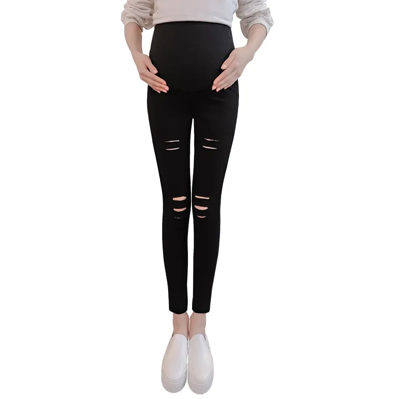 Maternity Ripped Hole pants Spring Summer High Elastic Waist Pregnant Women Pregnancy leggings