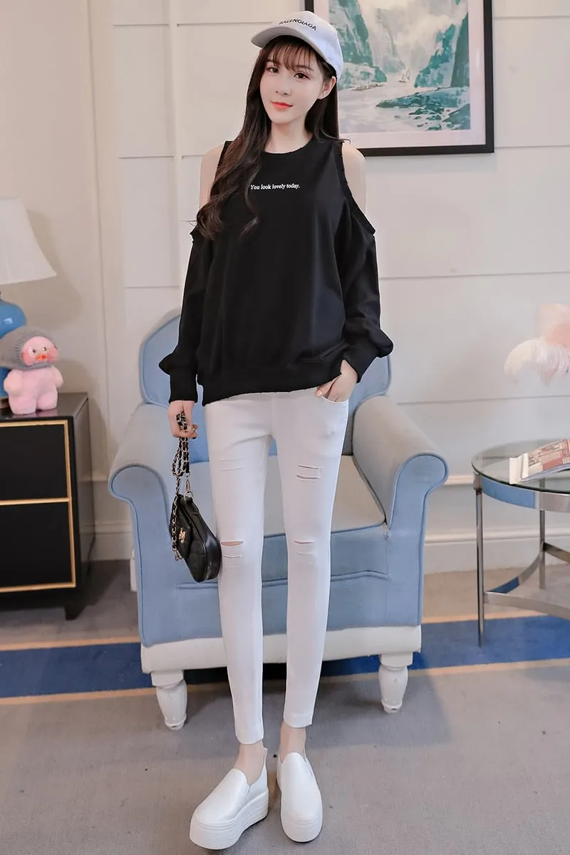Maternity Ripped Hole pants Spring Summer High Elastic Waist Pregnant Women Pregnancy leggings