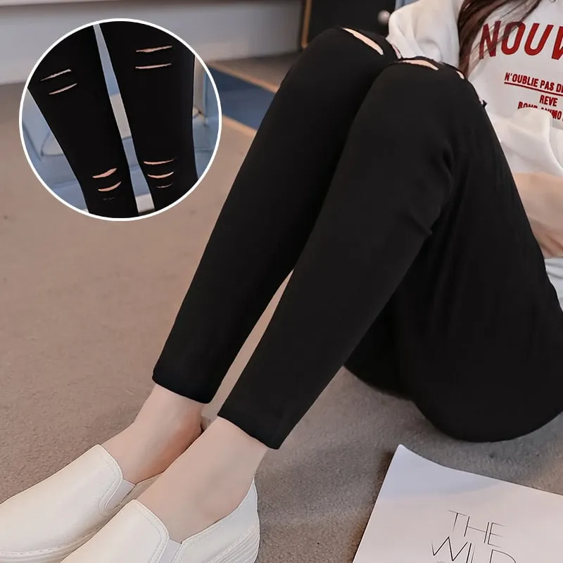 Maternity Ripped Hole pants Spring Summer High Elastic Waist Pregnant Women Pregnancy leggings
