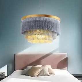Modern 3-Layer Pendant Lamp in Grey/White/Blue - Bedroom Lighting Fixture