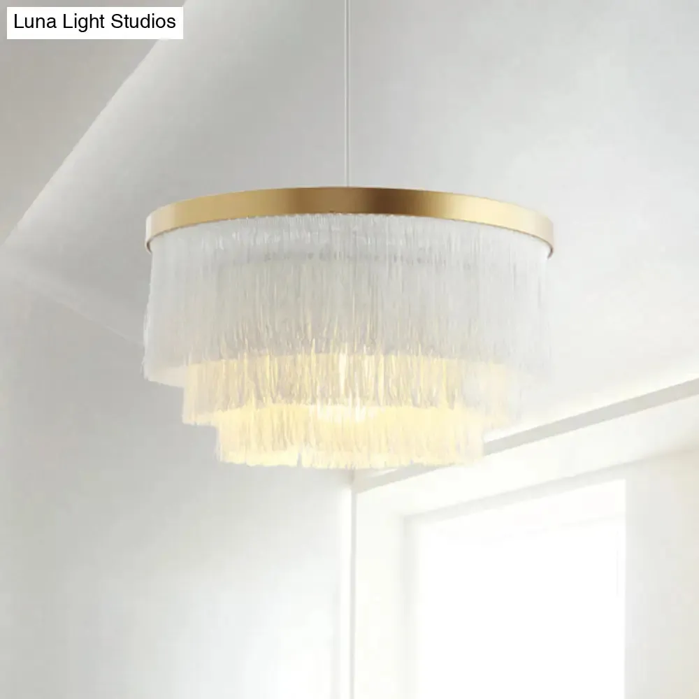 Modern 3-Layer Pendant Lamp in Grey/White/Blue - Bedroom Lighting Fixture