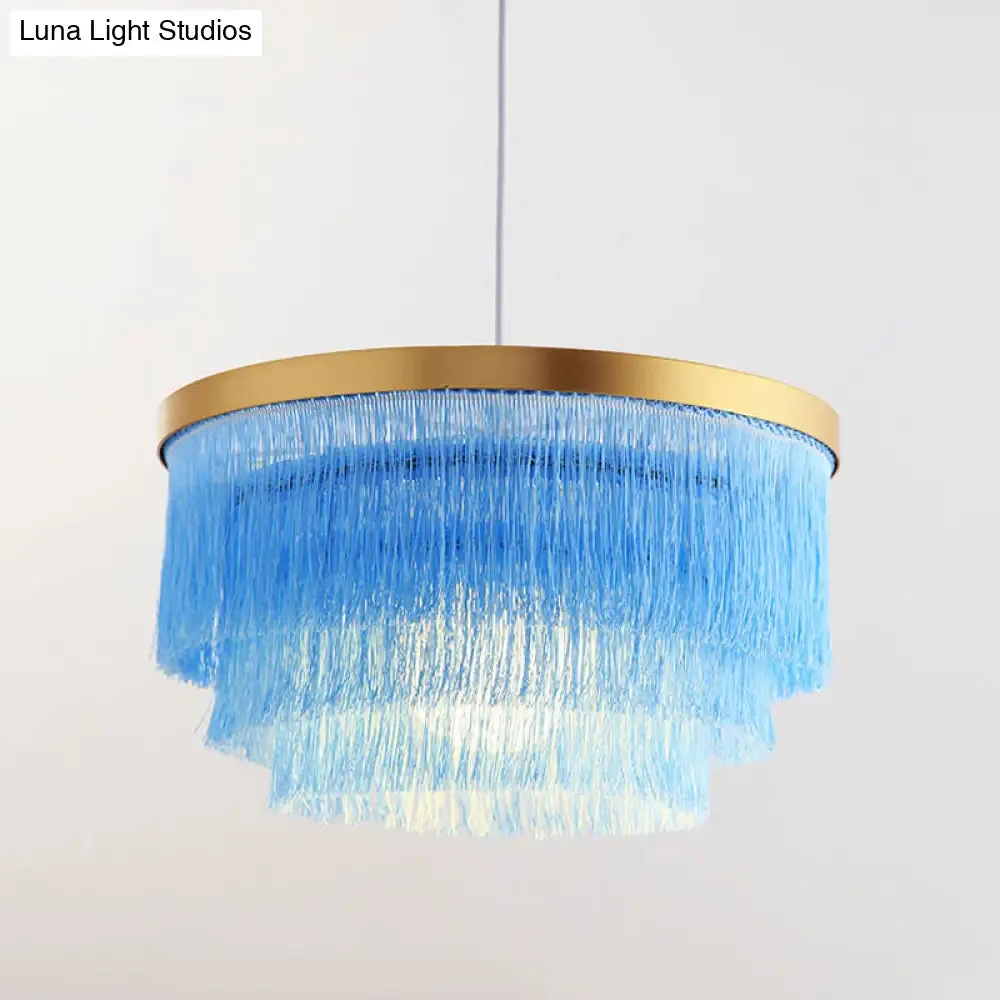 Modern 3-Layer Pendant Lamp in Grey/White/Blue - Bedroom Lighting Fixture