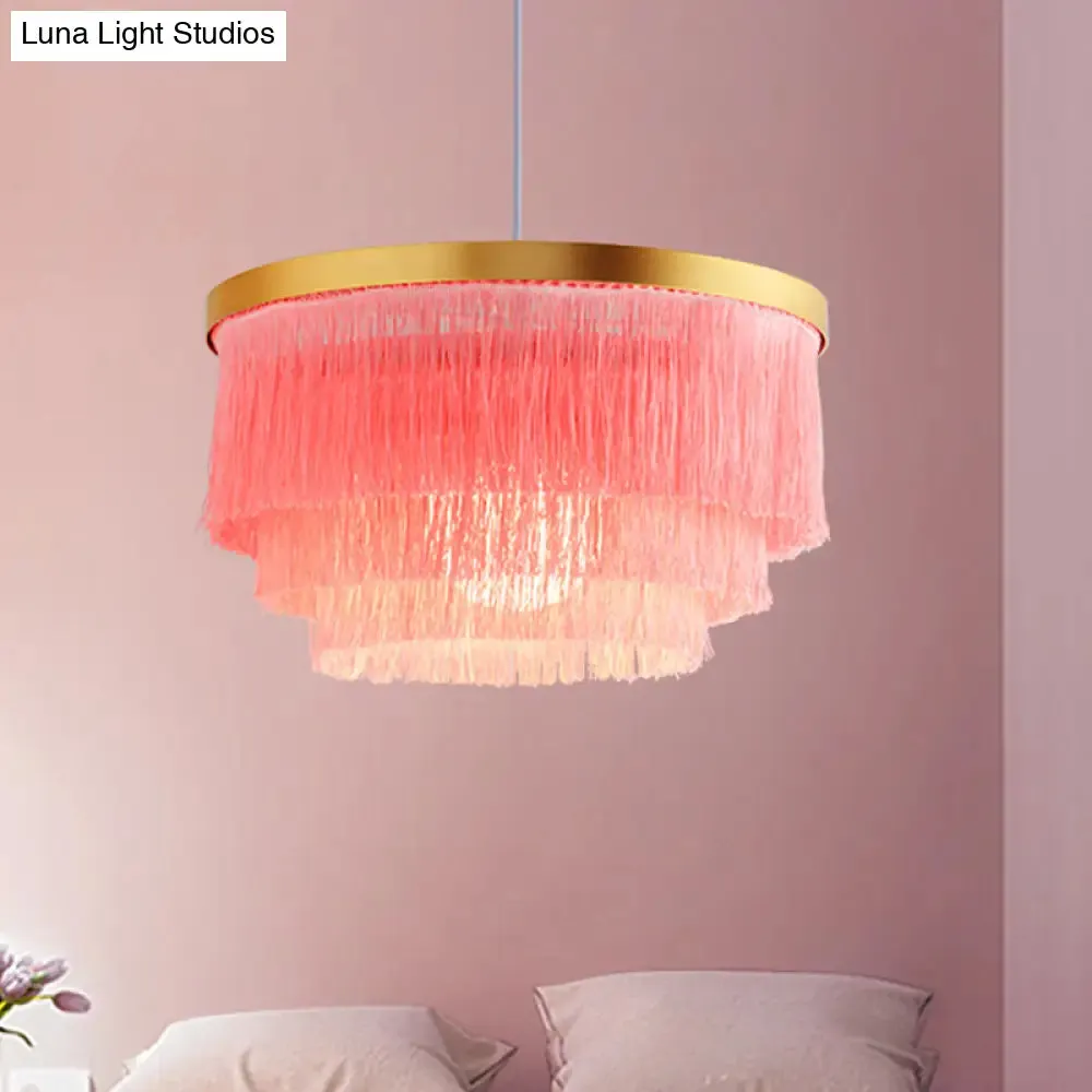 Modern 3-Layer Pendant Lamp in Grey/White/Blue - Bedroom Lighting Fixture