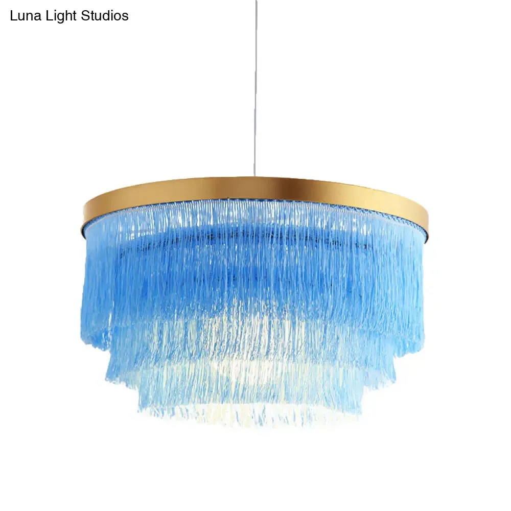 Modern 3-Layer Pendant Lamp in Grey/White/Blue - Bedroom Lighting Fixture