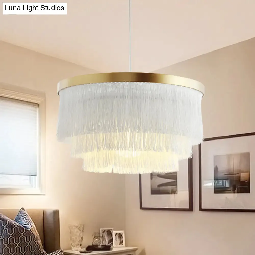 Modern 3-Layer Pendant Lamp in Grey/White/Blue - Bedroom Lighting Fixture