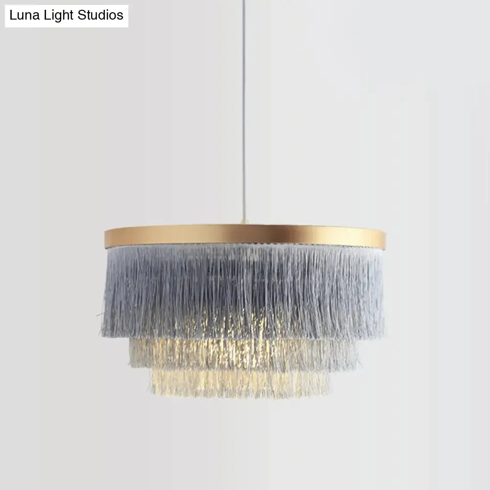 Modern 3-Layer Pendant Lamp in Grey/White/Blue - Bedroom Lighting Fixture