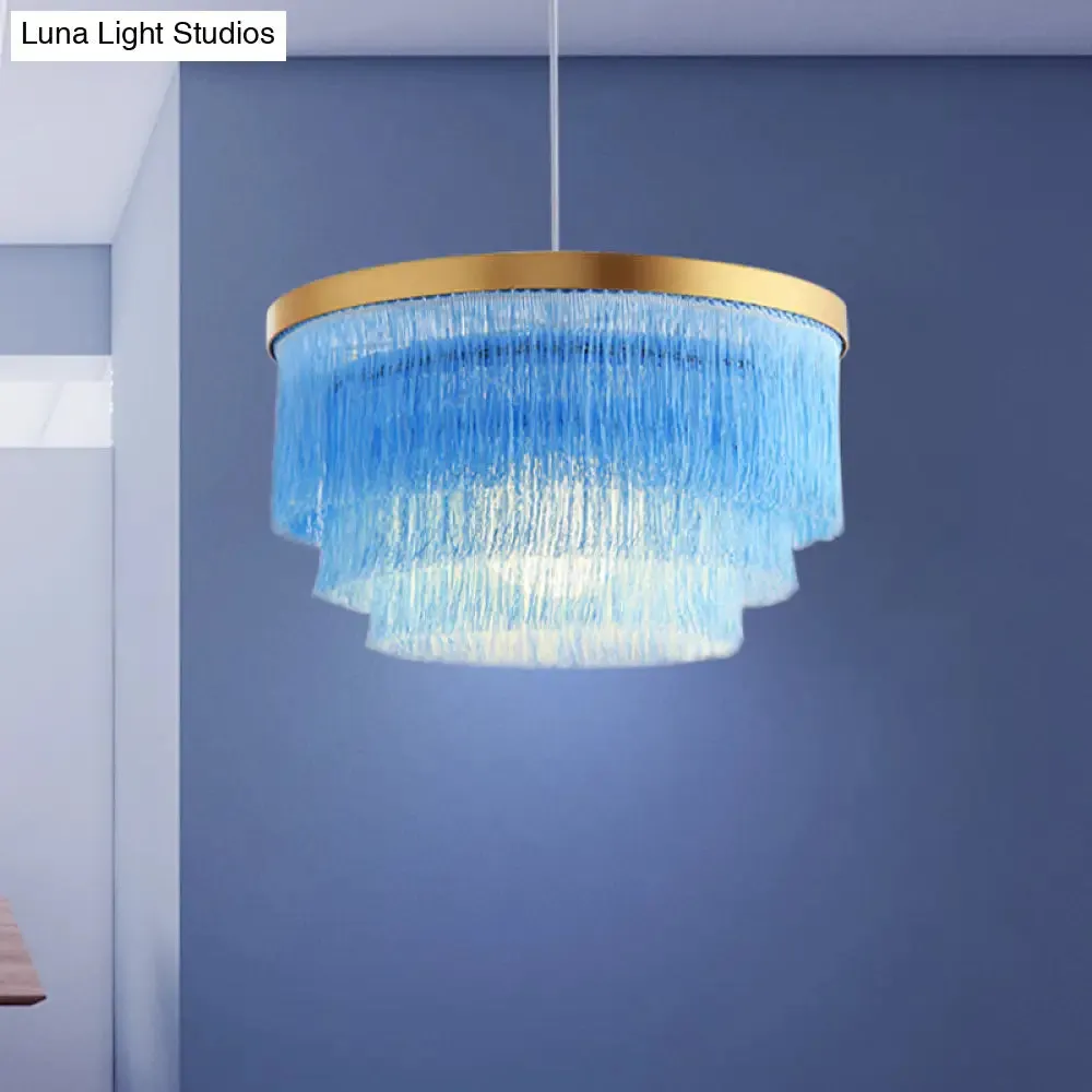Modern 3-Layer Pendant Lamp in Grey/White/Blue - Bedroom Lighting Fixture