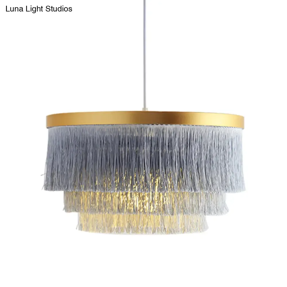 Modern 3-Layer Pendant Lamp in Grey/White/Blue - Bedroom Lighting Fixture