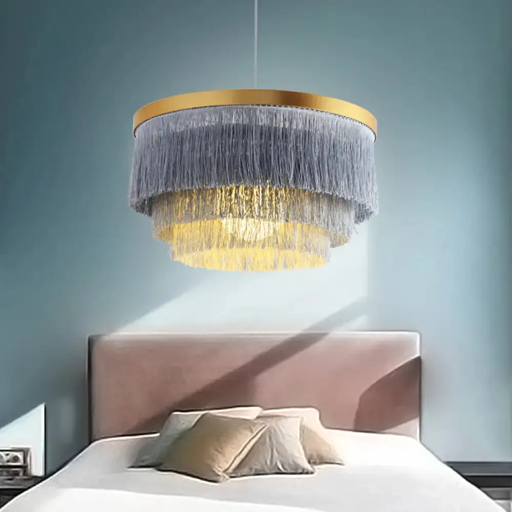 Modern 3-Layer Pendant Lamp in Grey/White/Blue - Bedroom Lighting Fixture