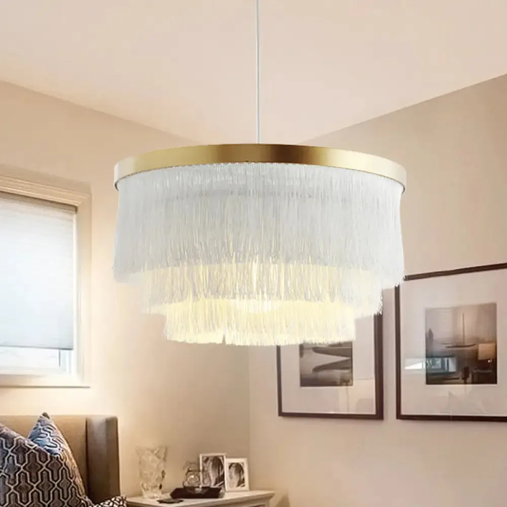 Modern 3-Layer Pendant Lamp in Grey/White/Blue - Bedroom Lighting Fixture
