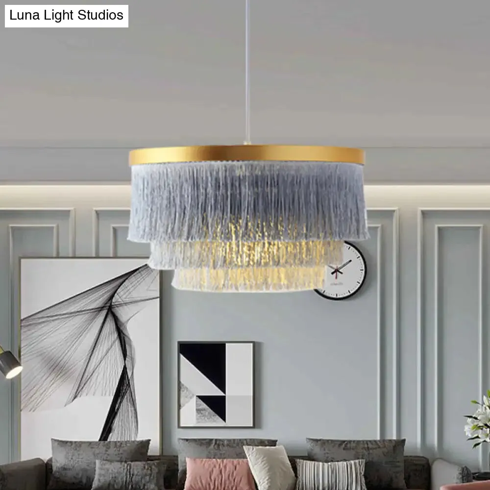 Modern 3-Layer Pendant Lamp in Grey/White/Blue - Bedroom Lighting Fixture