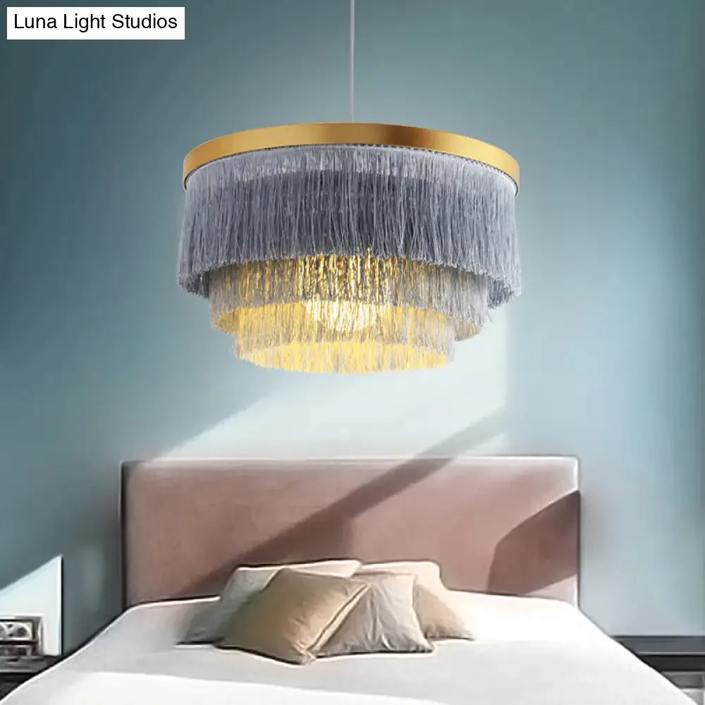 Modern 3-Layer Pendant Lamp in Grey/White/Blue - Bedroom Lighting Fixture