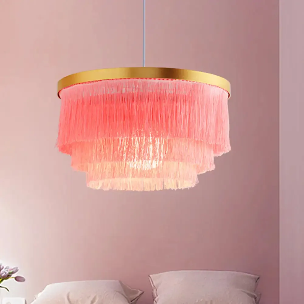 Modern 3-Layer Pendant Lamp in Grey/White/Blue - Bedroom Lighting Fixture