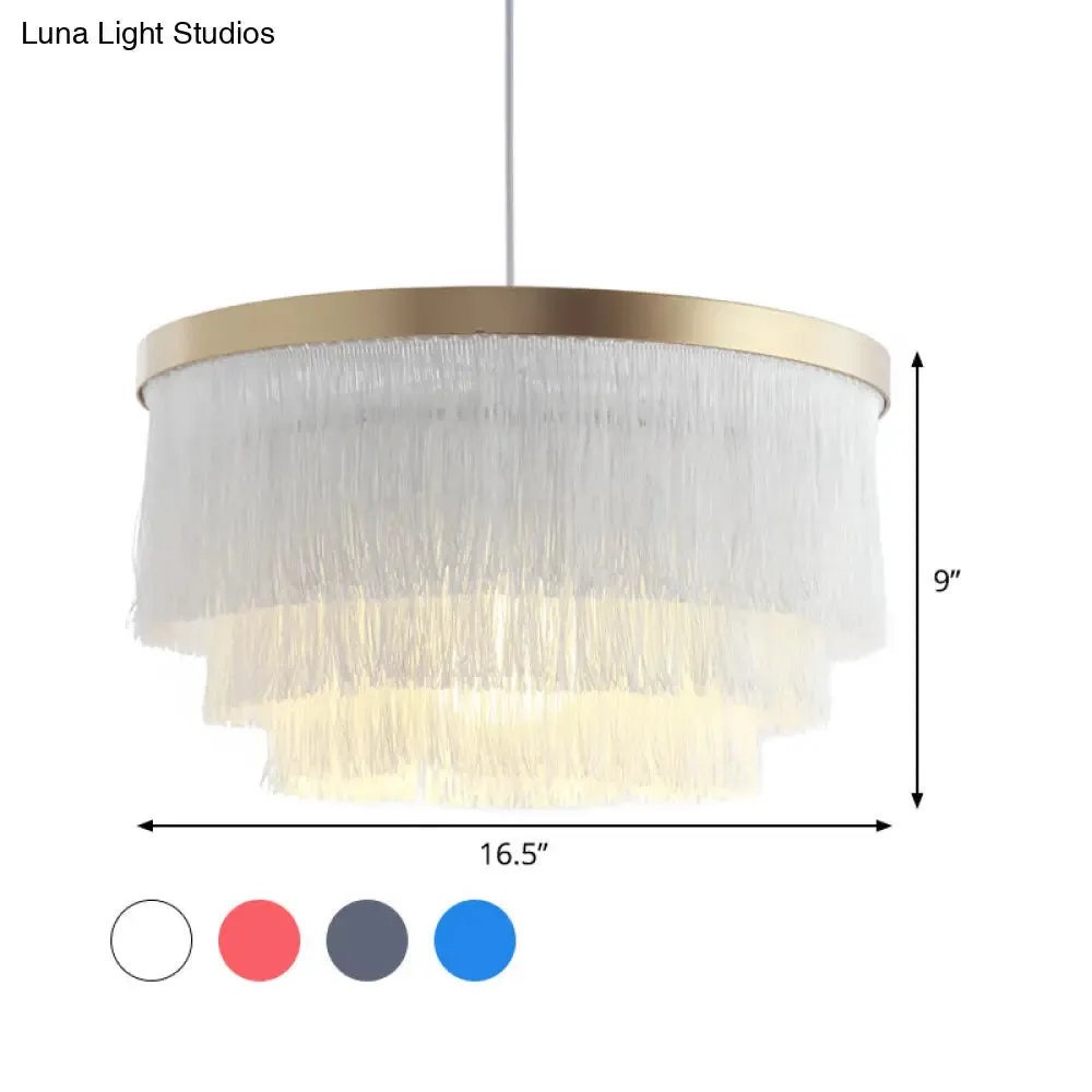 Modern 3-Layer Pendant Lamp in Grey/White/Blue - Bedroom Lighting Fixture