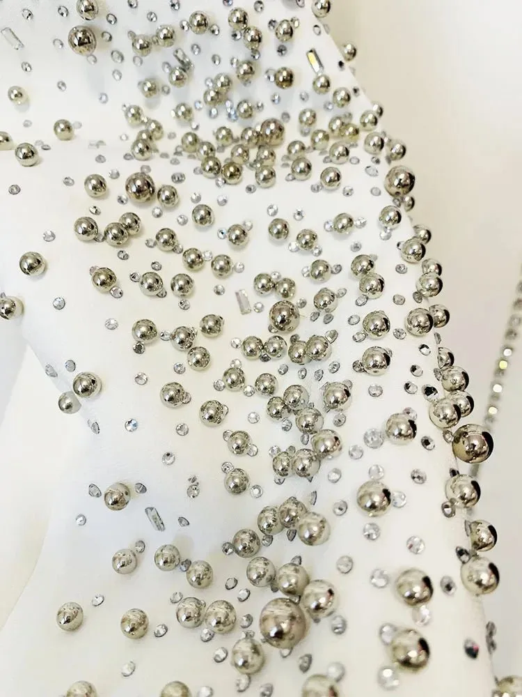 Newest Lady Stylish Rhinestone Lines Office Wear Fine Workmanship Beads Hot Drilling Blazer Flared Pants 2 Pieces Sets Women