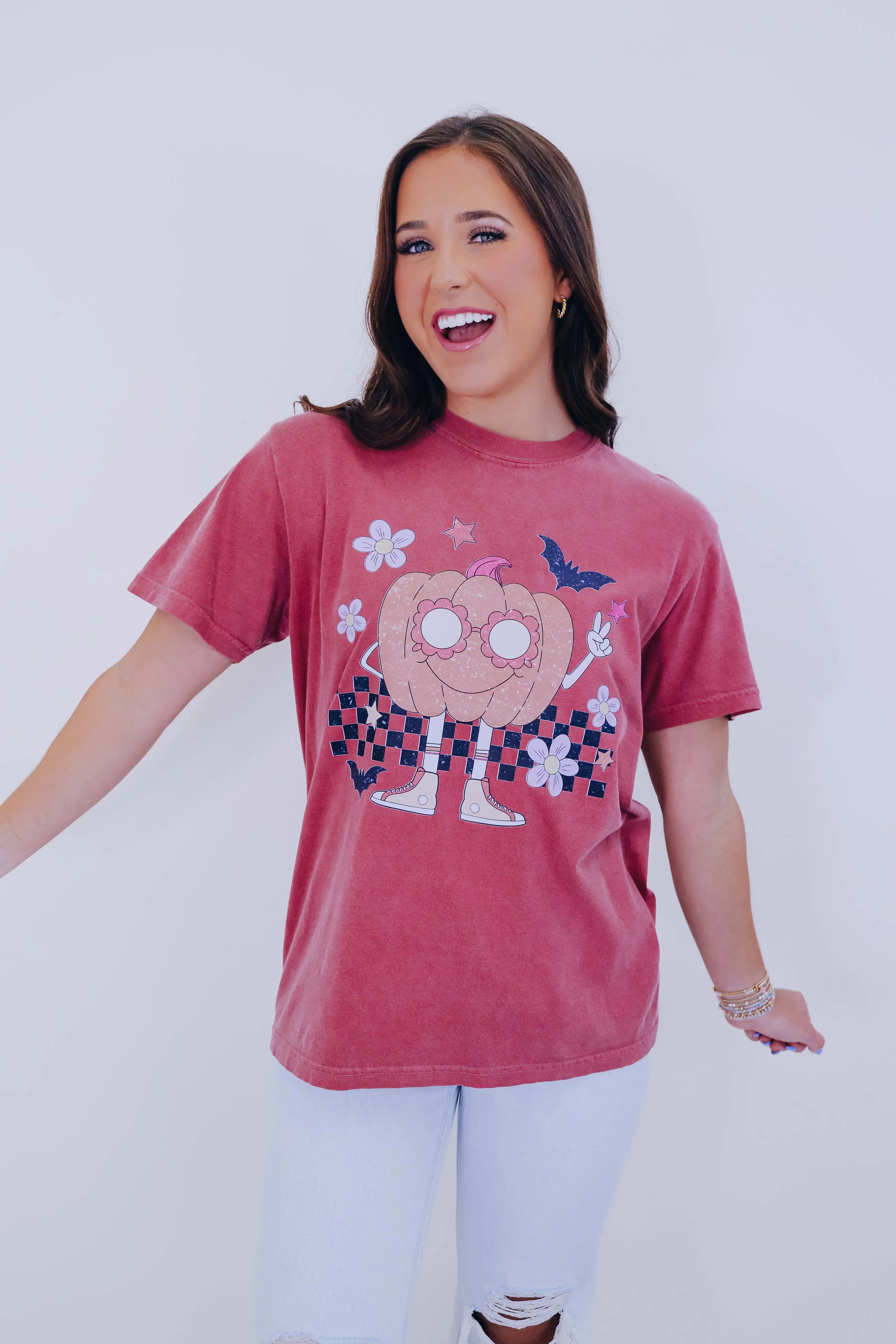 Peace And Pumpkins Graphic Tee S-3X - Maroon