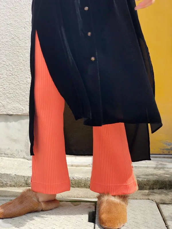 PHEENY/Pe/C RANDOM RIB FLARED PANTS(ORANGE)