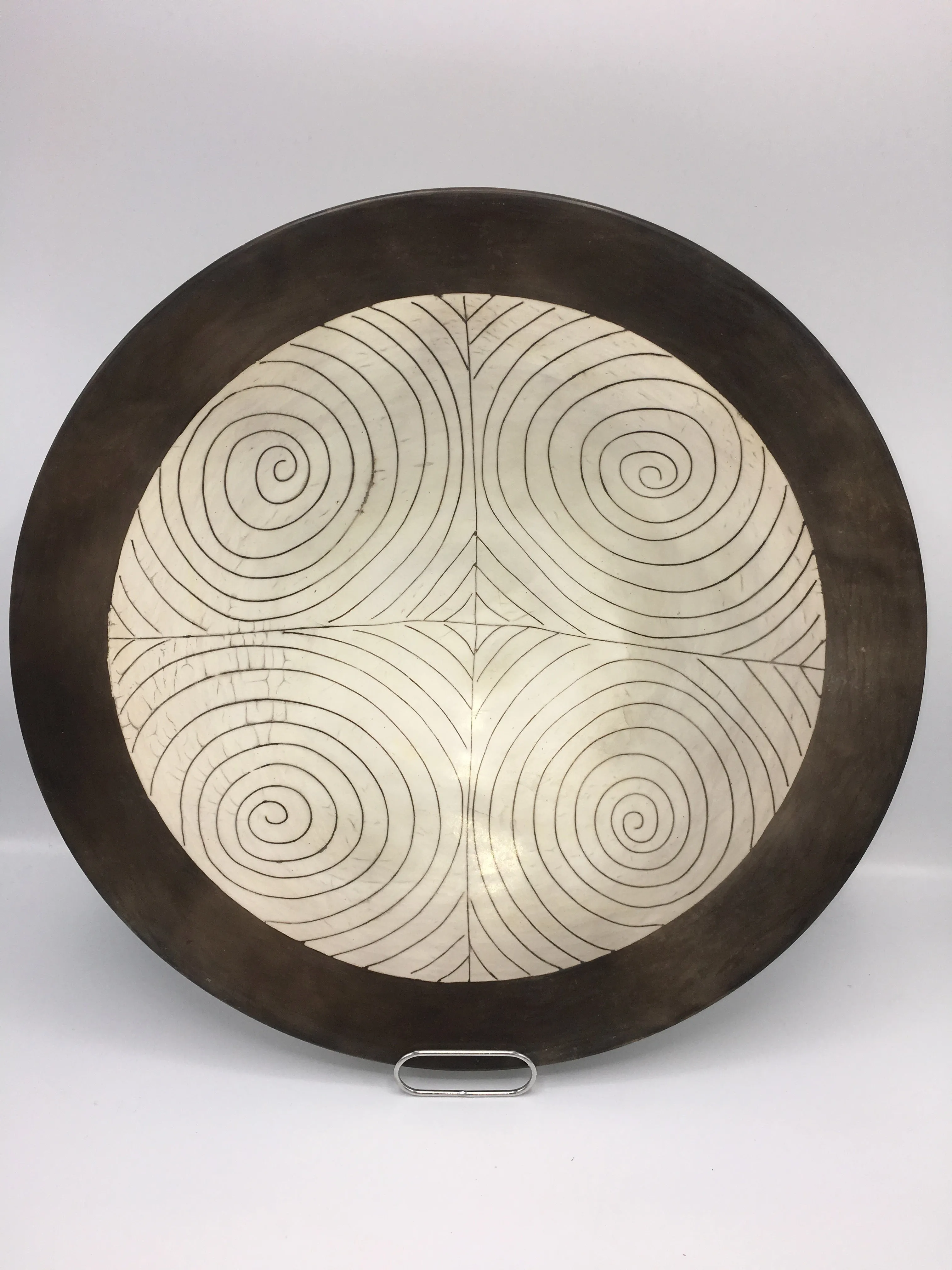 Potina---Large Brown Dish with Cream Swirls