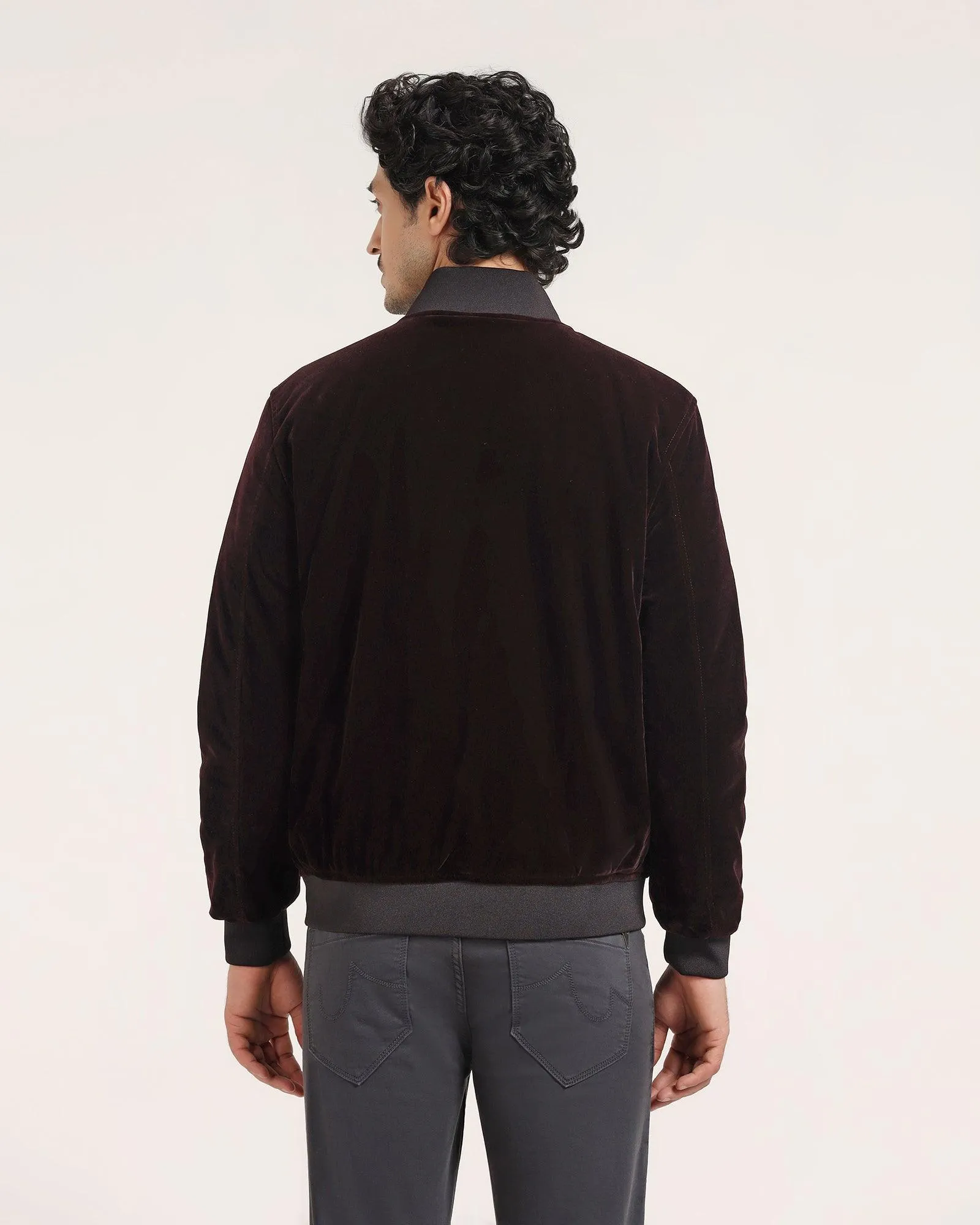 Purple Solid Zipper Jacket - Adan