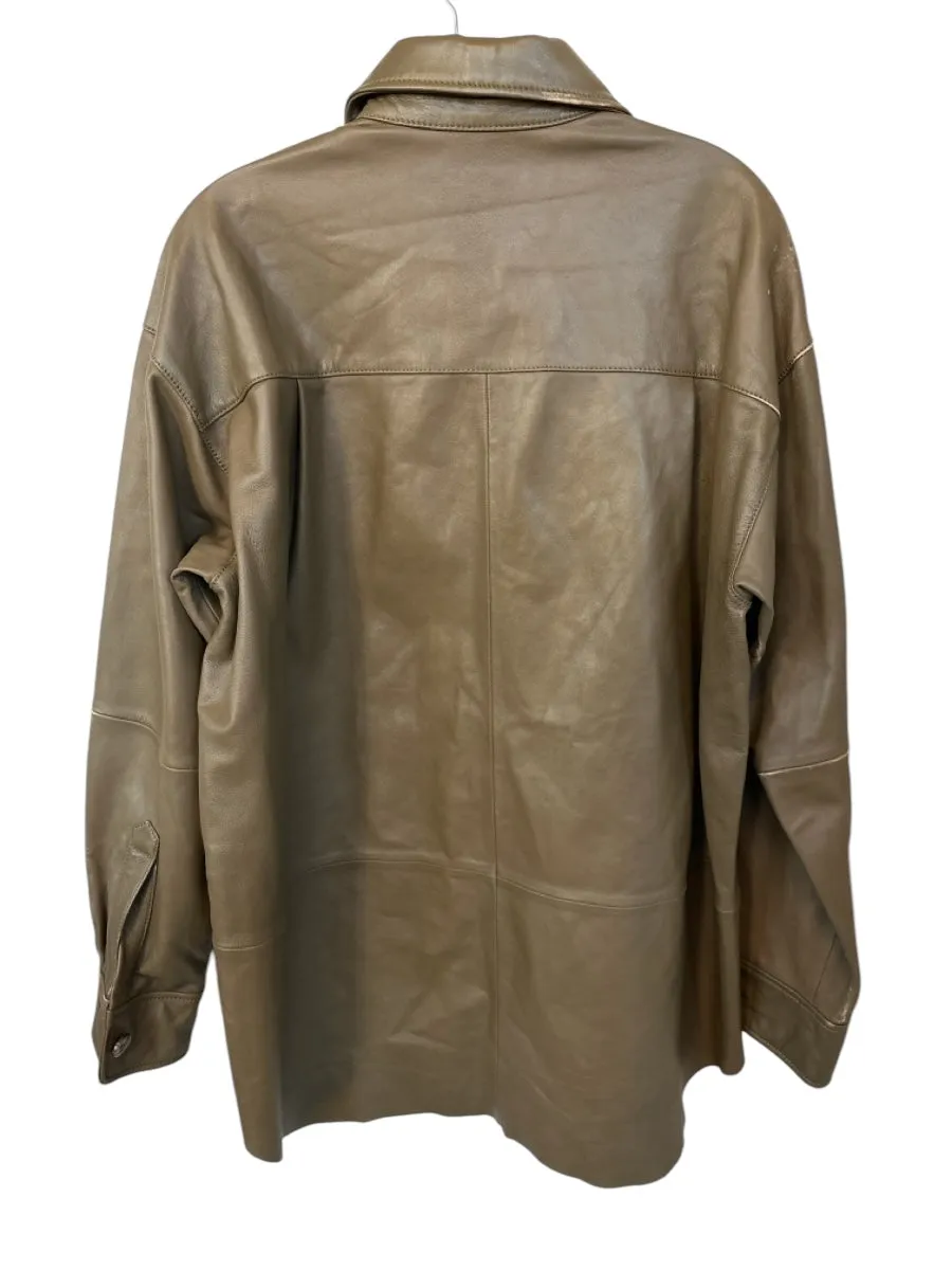 Samsoe Samsoe Size S/M Taupe Leather Long Sleeve Buttons Shacket Jacket