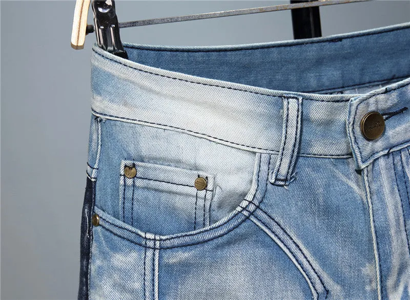 Slim fit Stitching Color-blocking Stretch-footed Men's Jeans