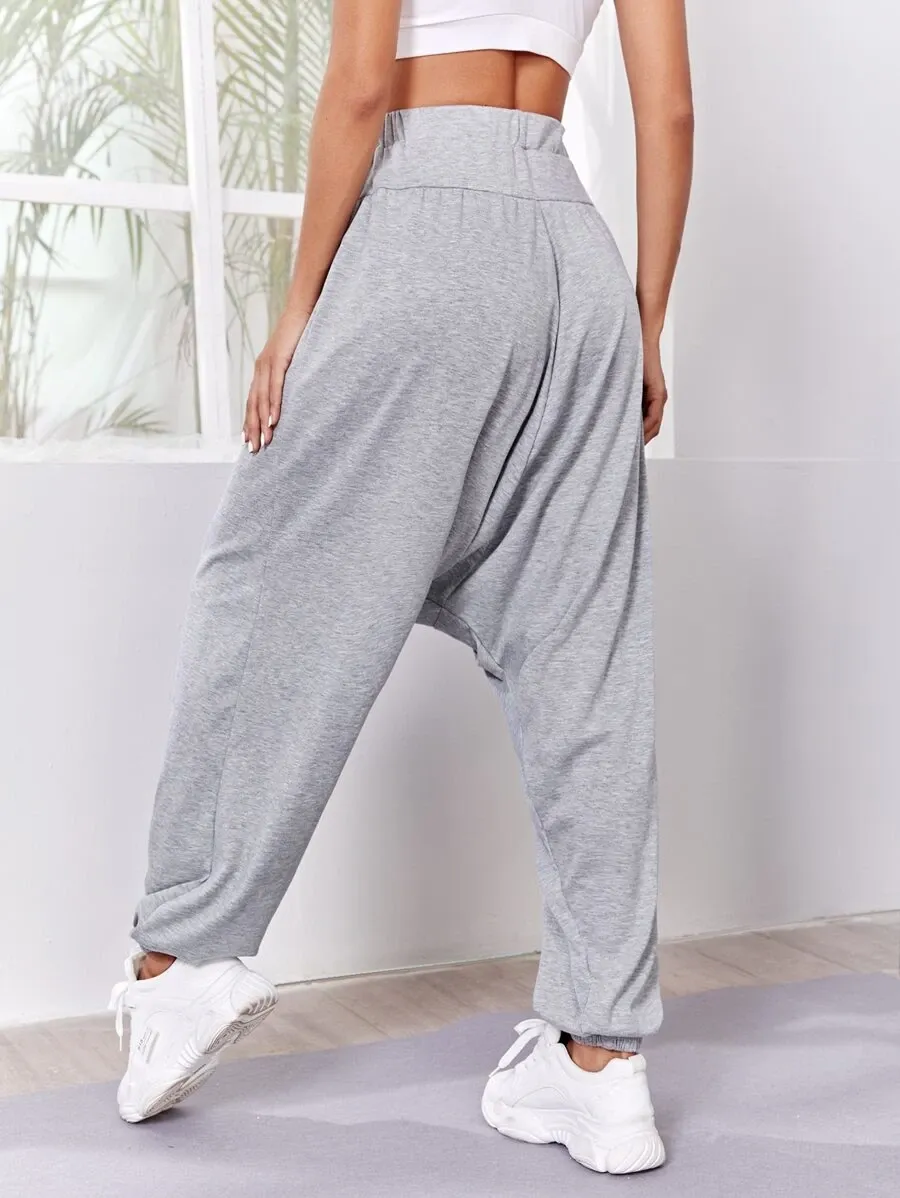 Solid Elastic Waist Harem Pants