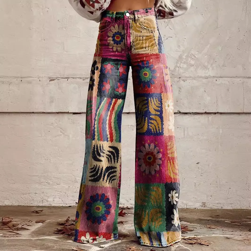Toleet 90s fashion plus Size Women's Casual Pants Thin Imitation Jeans Trendy Women's Pants Must Have Western Style Pants