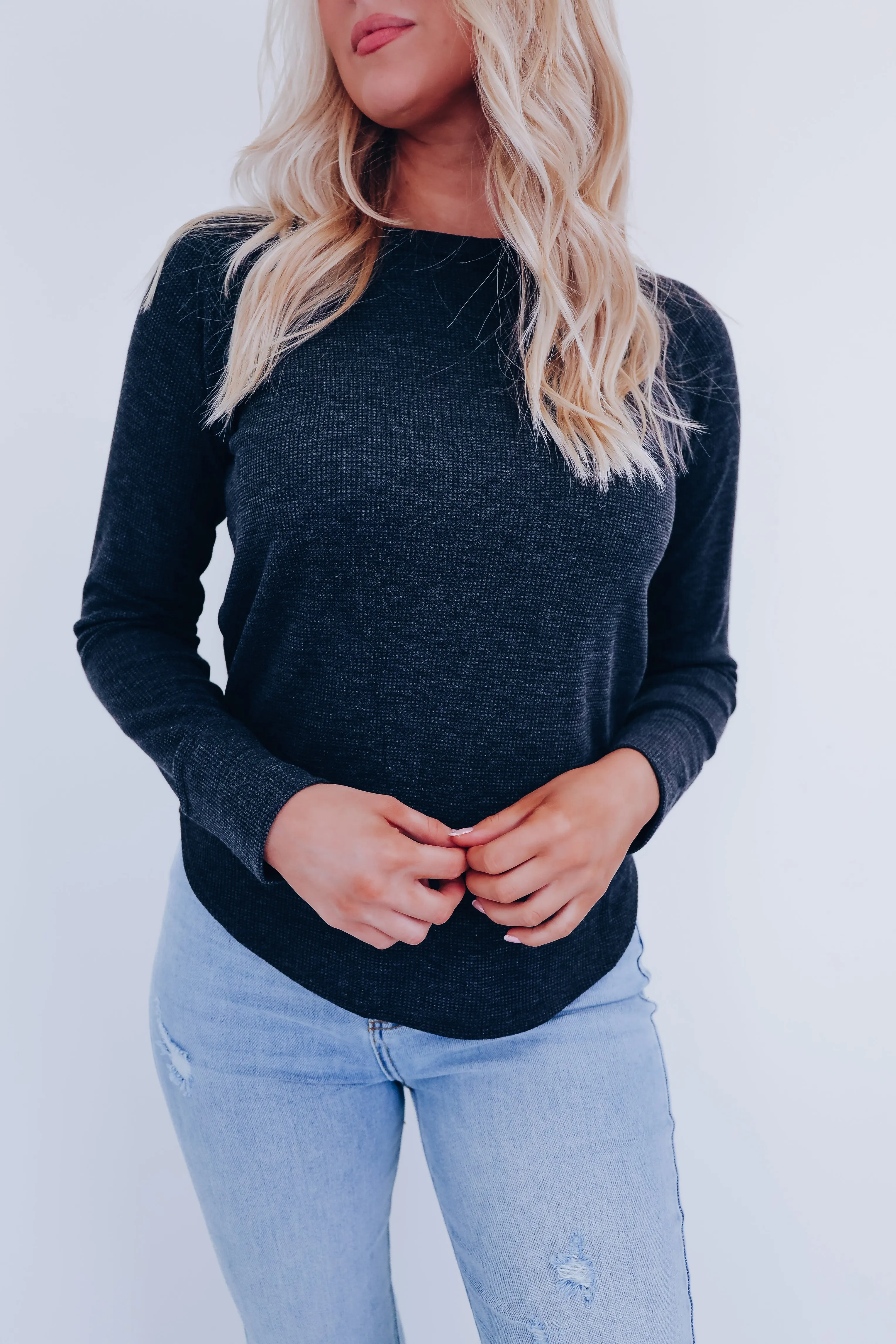 Toni Textured Long Sleeve Top - Black