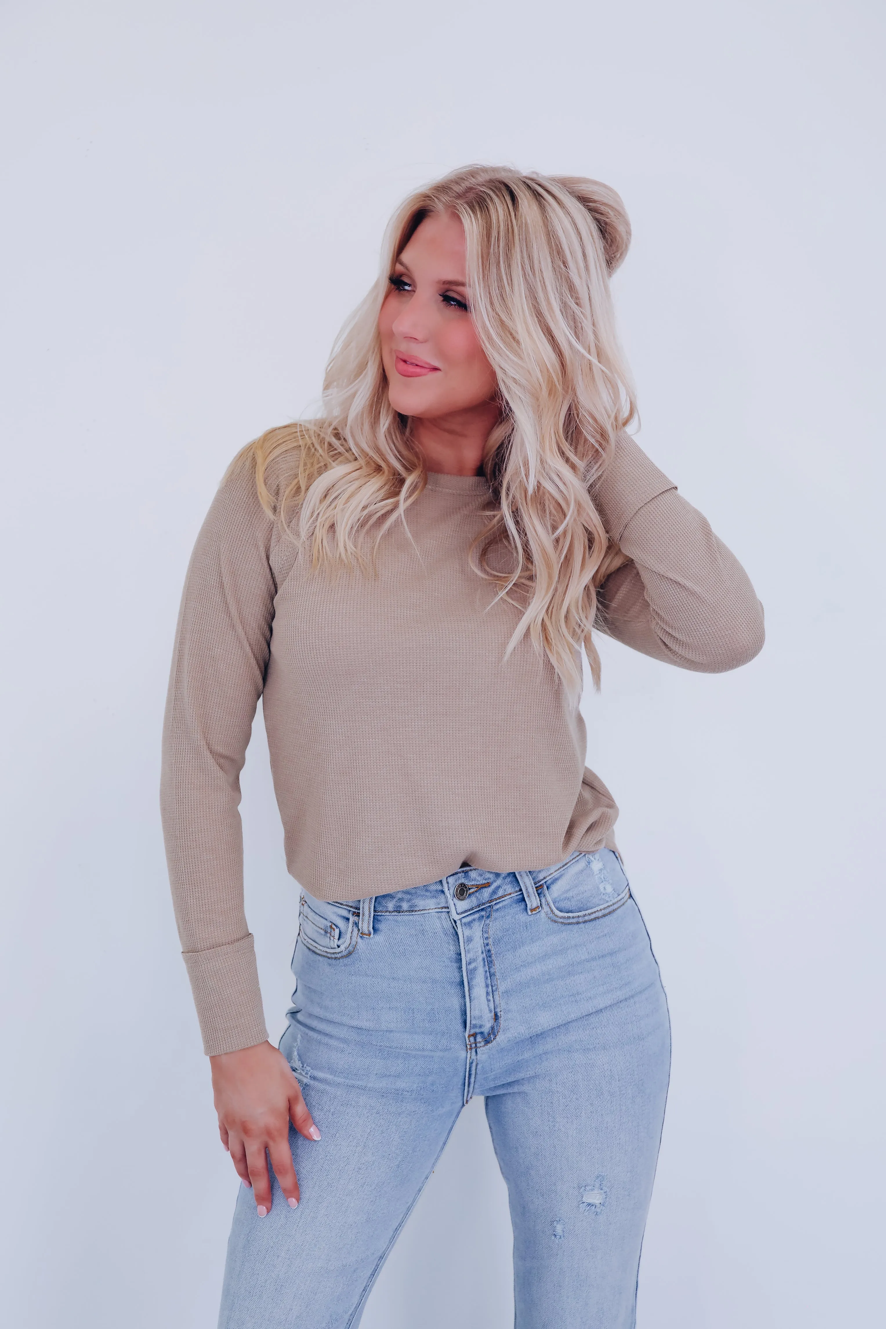 Toni Textured Long Sleeve Top - Mocha