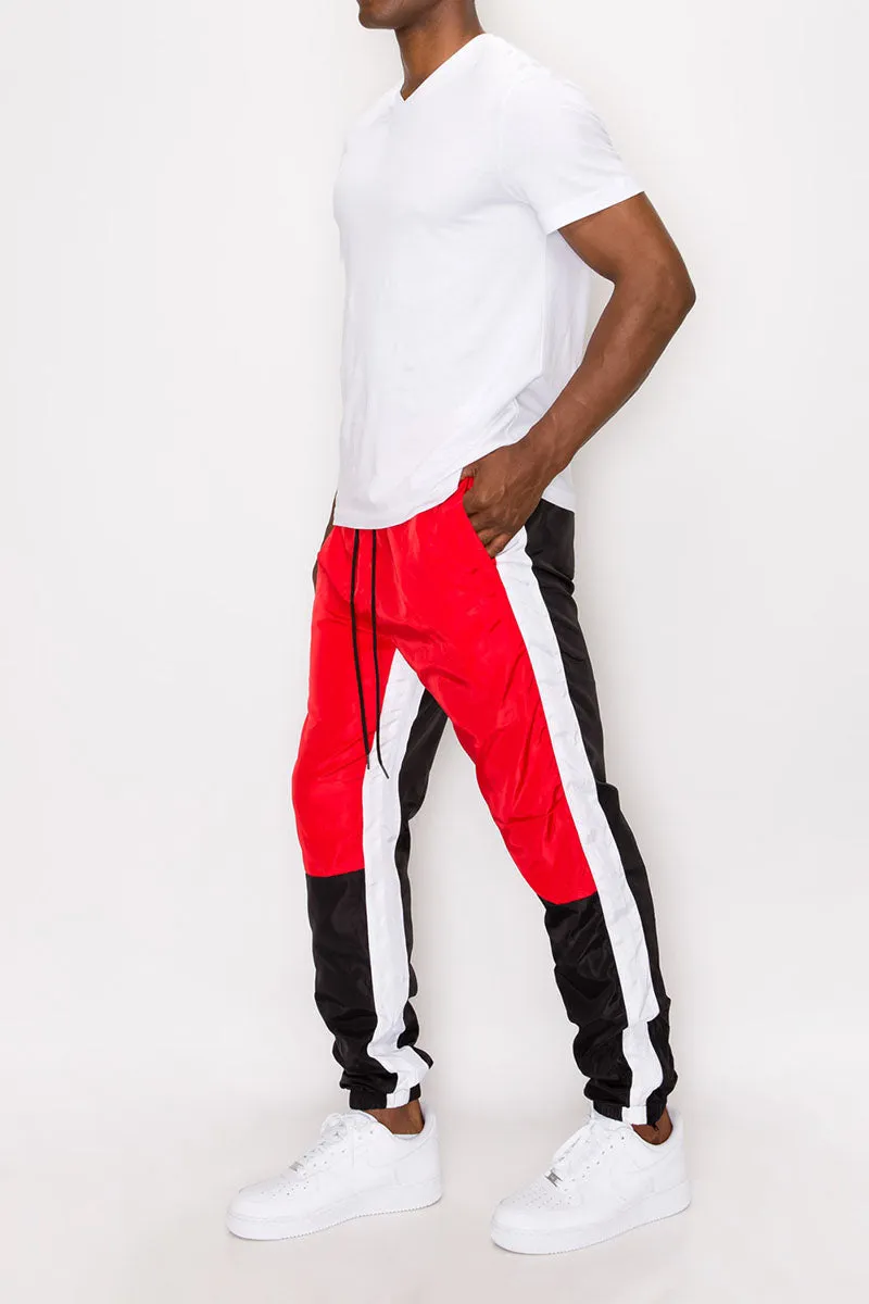 Tri Color Windbreaker Track Pants - Red
