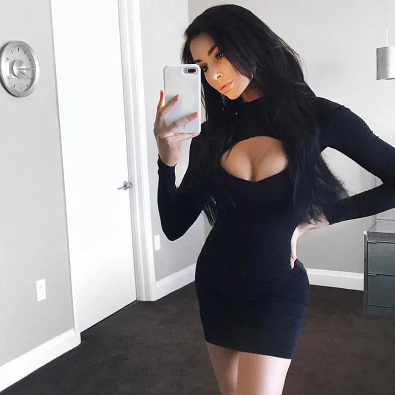 VenusFox Long Sleeve Turtleneck Mini Bodycon Dress