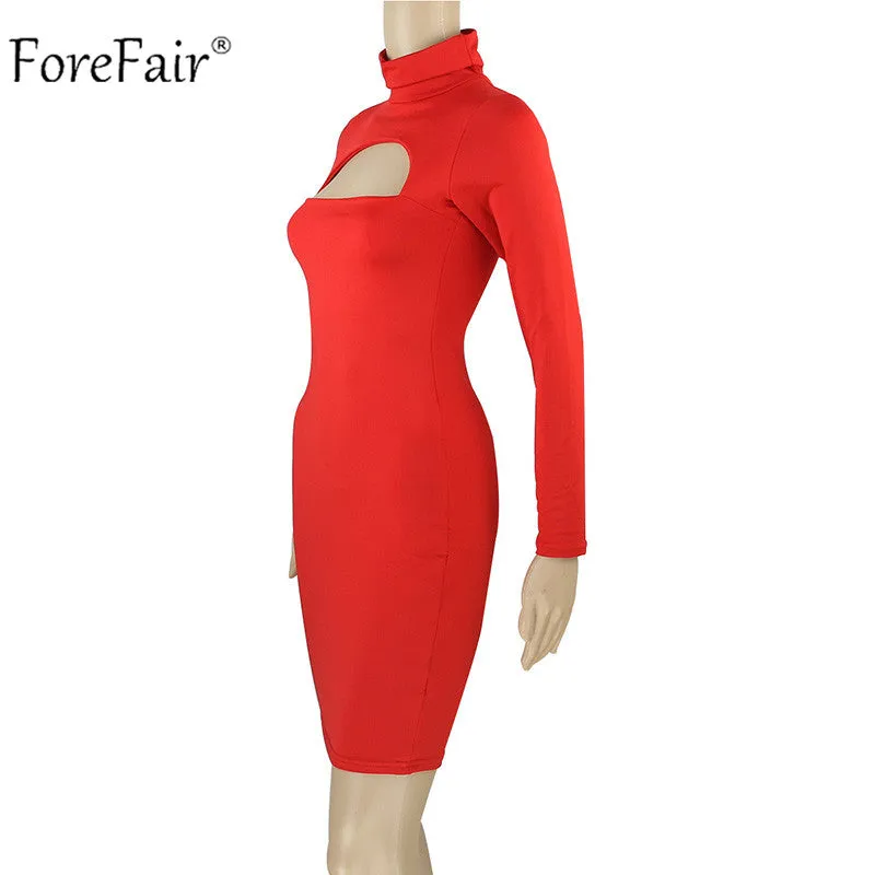 VenusFox Long Sleeve Turtleneck Mini Bodycon Dress