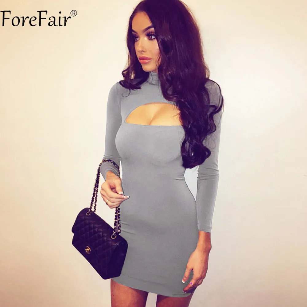 VenusFox Long Sleeve Turtleneck Mini Bodycon Dress