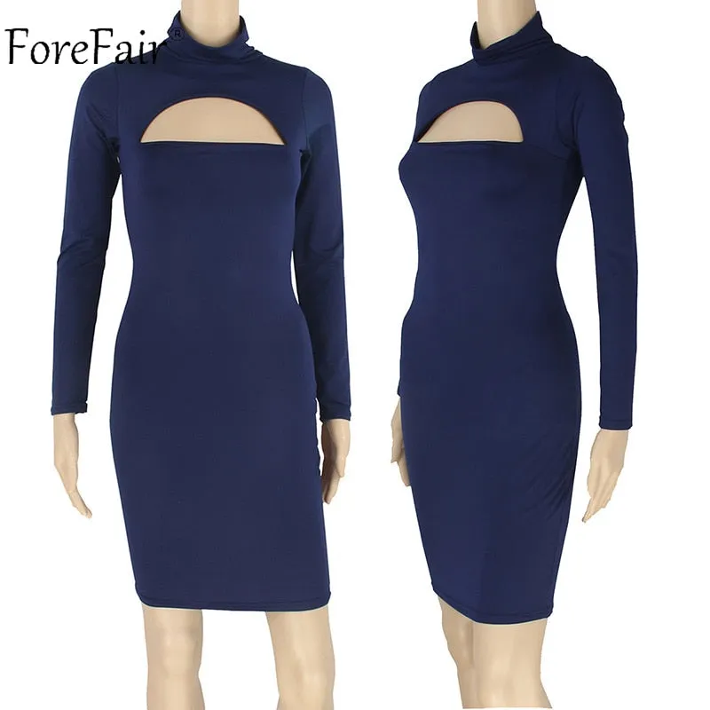 VenusFox Long Sleeve Turtleneck Mini Bodycon Dress