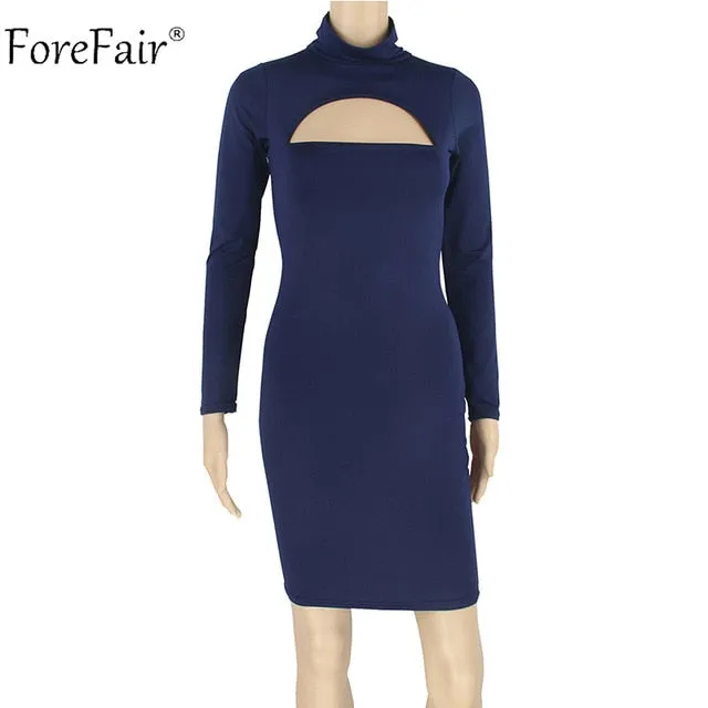 VenusFox Long Sleeve Turtleneck Mini Bodycon Dress