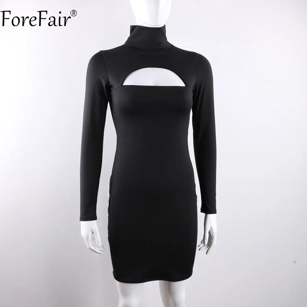 VenusFox Long Sleeve Turtleneck Mini Bodycon Dress