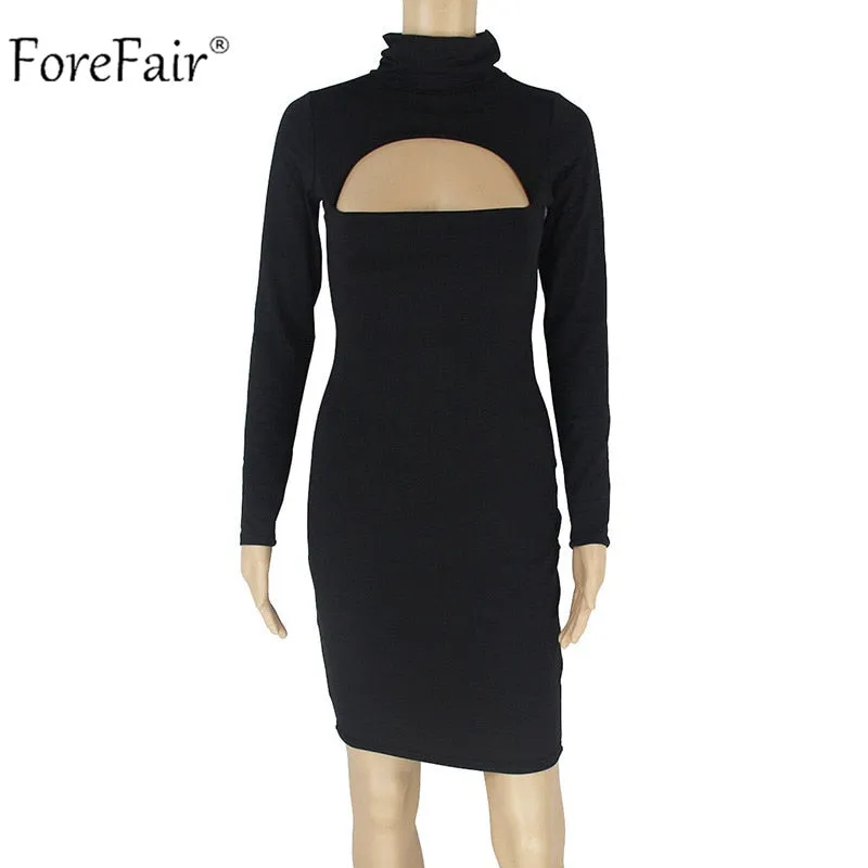 VenusFox Long Sleeve Turtleneck Mini Bodycon Dress