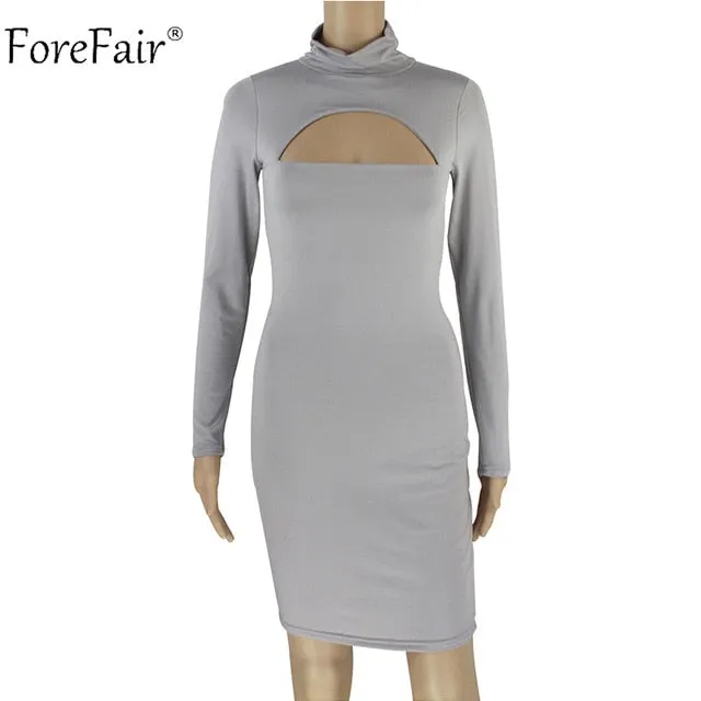 VenusFox Long Sleeve Turtleneck Mini Bodycon Dress