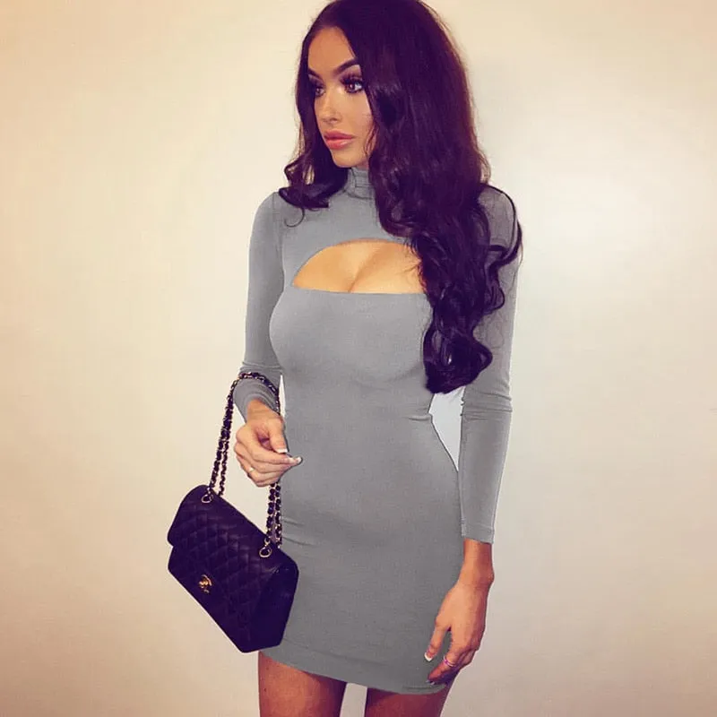 VenusFox Long Sleeve Turtleneck Mini Bodycon Dress