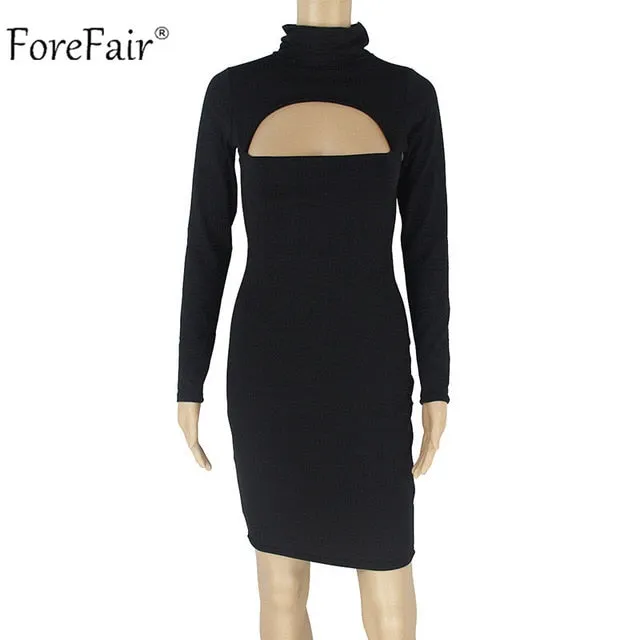 VenusFox Long Sleeve Turtleneck Mini Bodycon Dress