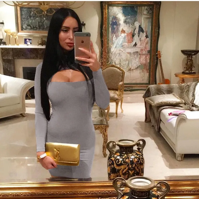VenusFox Long Sleeve Turtleneck Mini Bodycon Dress