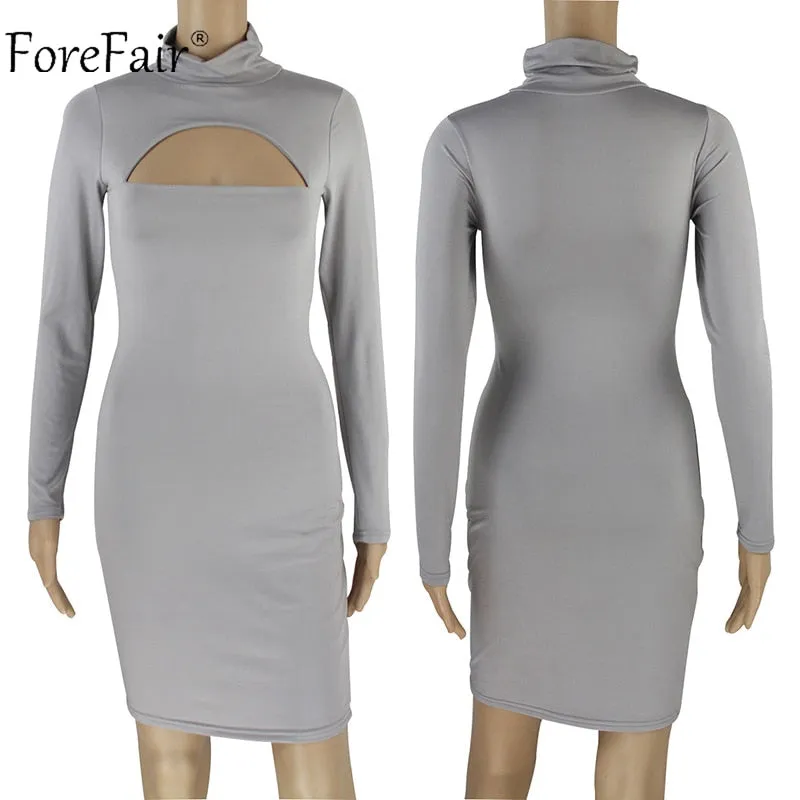 VenusFox Long Sleeve Turtleneck Mini Bodycon Dress