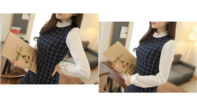 VenusFox Plaid Full Sleeve Patchwork Mini Dress Women