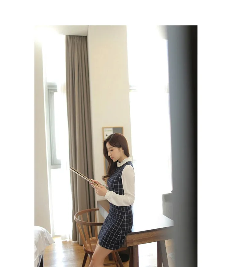 VenusFox Plaid Full Sleeve Patchwork Mini Dress Women