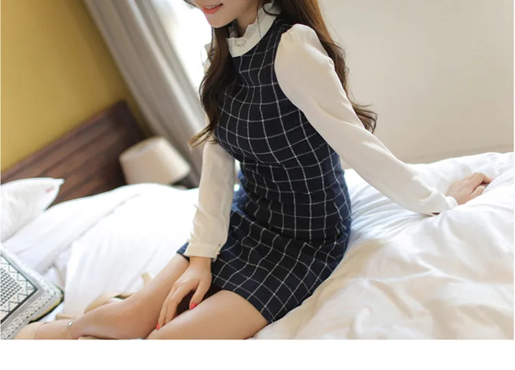 VenusFox Plaid Full Sleeve Patchwork Mini Dress Women